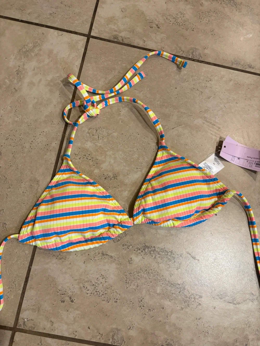NWT Wild Fable Neon yellow, pink, and blue stripe Bikini Top